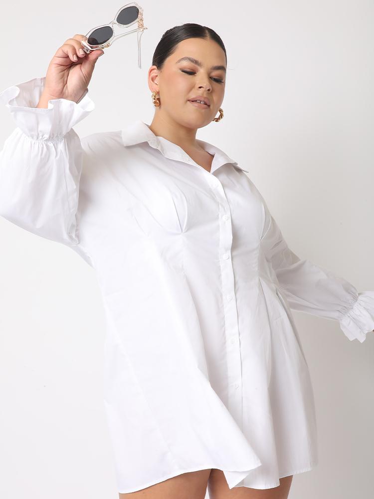 Solid High Waist Shirt Dress