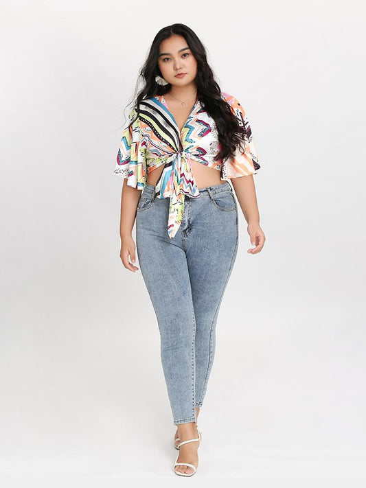 Butterfly Sleeve Graphic Blouse