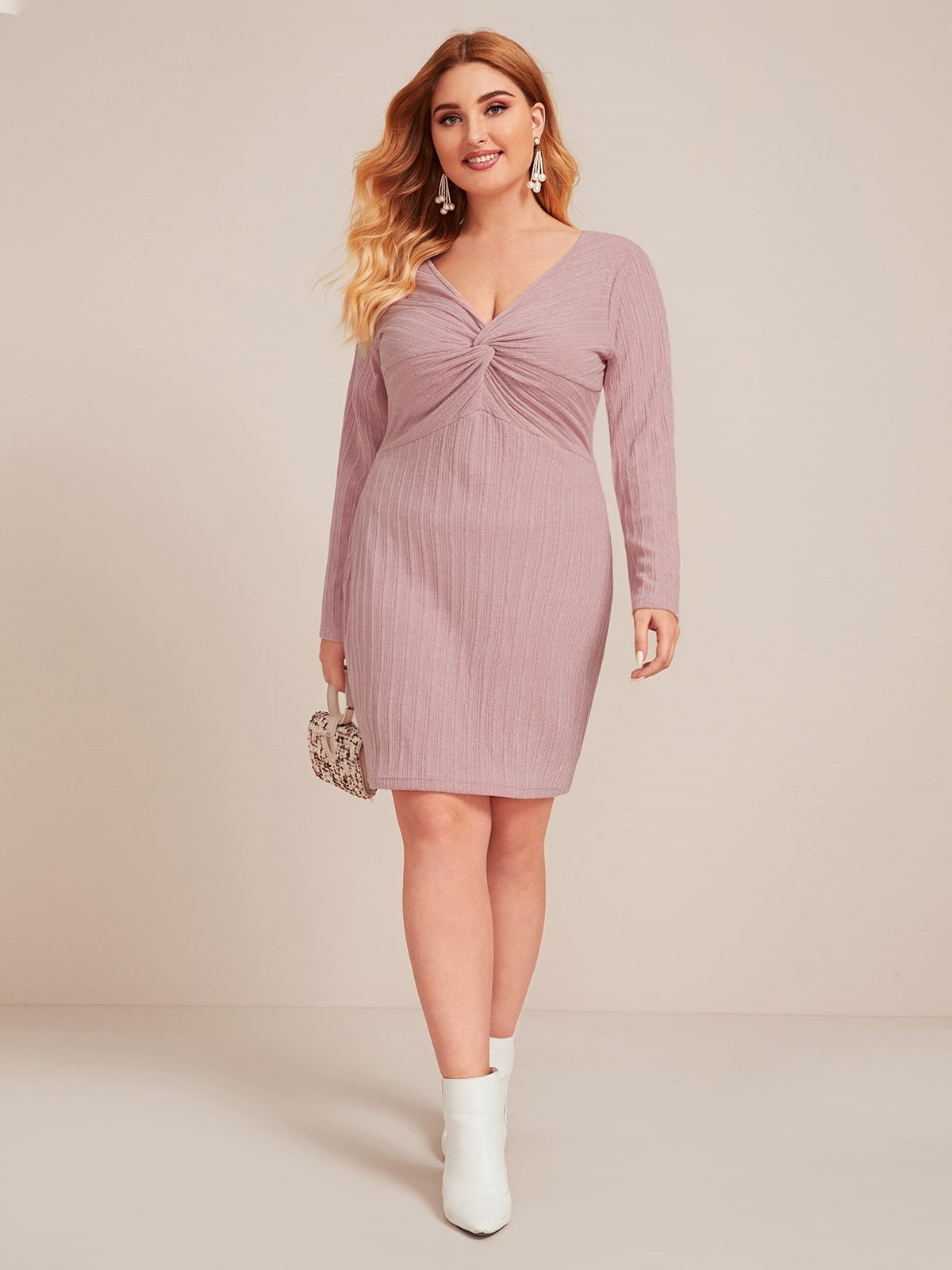 V-neck High Waist Knitting Dresses