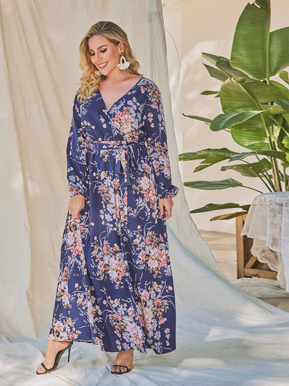 Floral Printed Wrap Belt Dresses