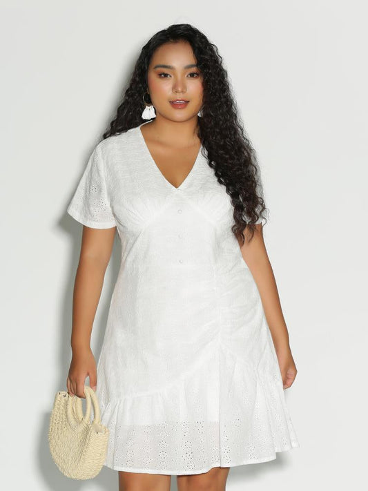 Ruffle Hem V-Neck Dress