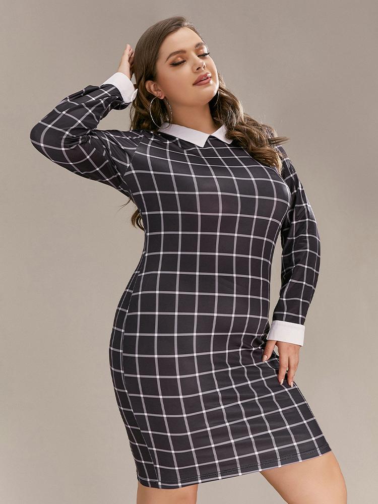Plaid Lapel Collar Bodycon Dress