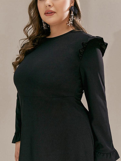 Shoulder Ruffled Round Neck Dress