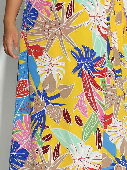 Leaf Print Cap Sleeve Dress