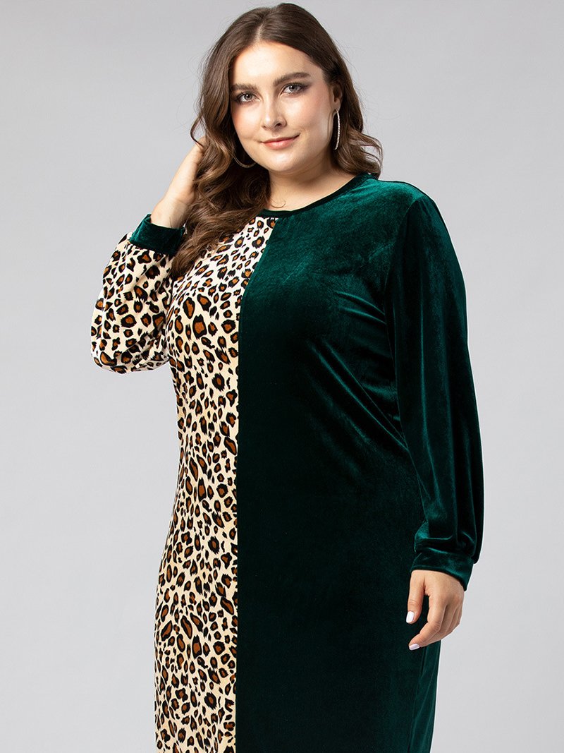 Round-neck Leopard Patchwork Dresses