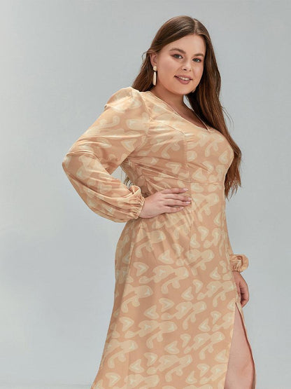 Allover Print Back Button Split Hem Dress