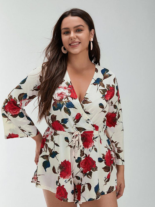 Floral Drawstring V-neck Jumpsuit