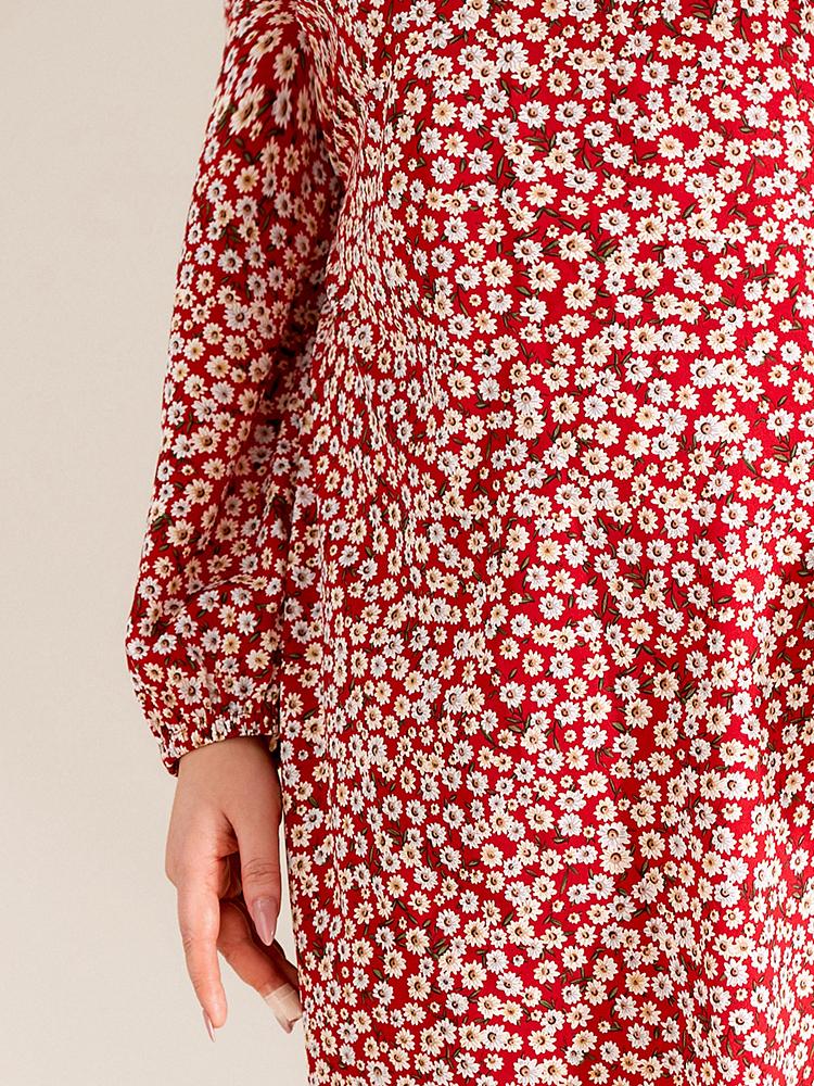 Ditsy V-neck Long-sleeved Dress