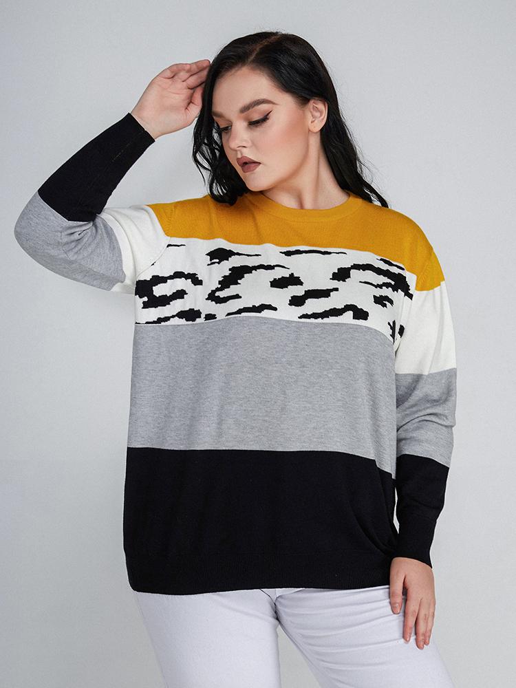 Contrast Striped Crew Neck Sweater
