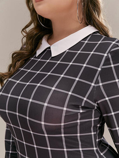 Plaid Lapel Collar Bodycon Dress