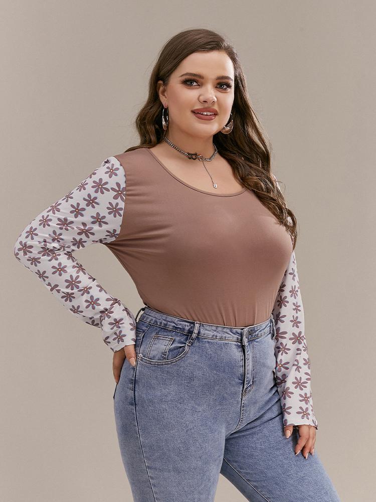 Floral Contrast Round Neck T-Shirt