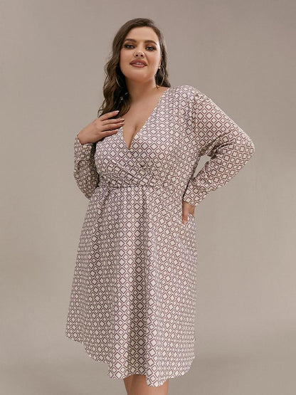 Square Print V-neck Dress