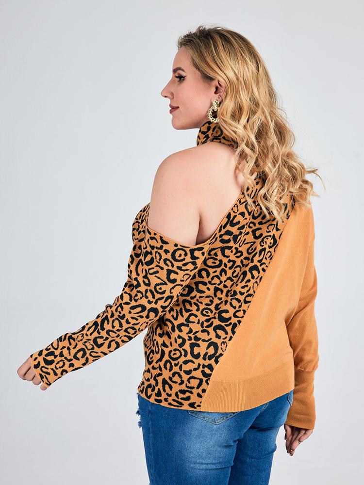 Leopard Cold Shoulder Knit Top