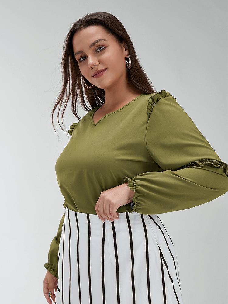 Ruffle Sleeve V-neck Blouse