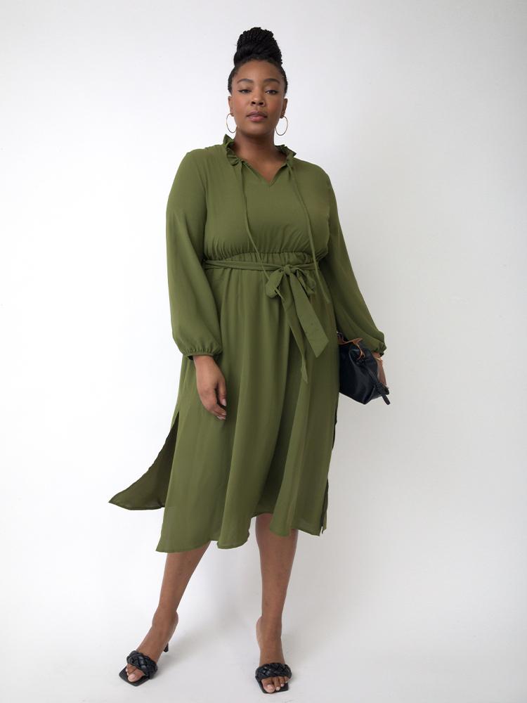 Solid Color Split Dress