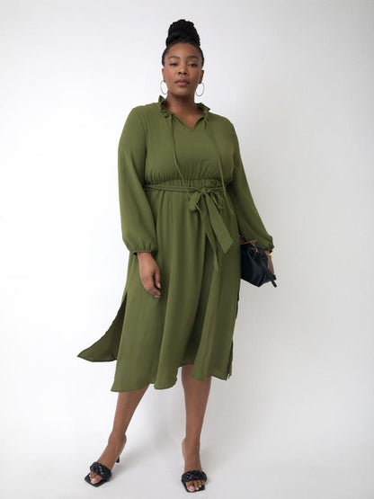 Solid Color Split Dress