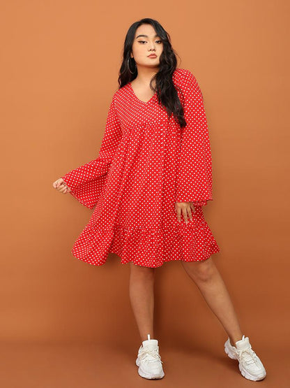 Ruffled Hem Polka Dot Dress