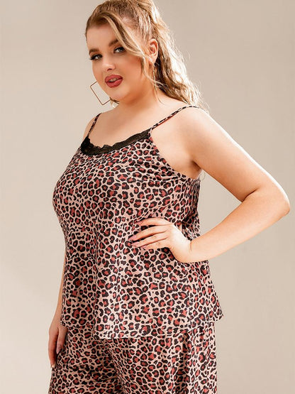 Leopard Print Lace Stitching Loungewear