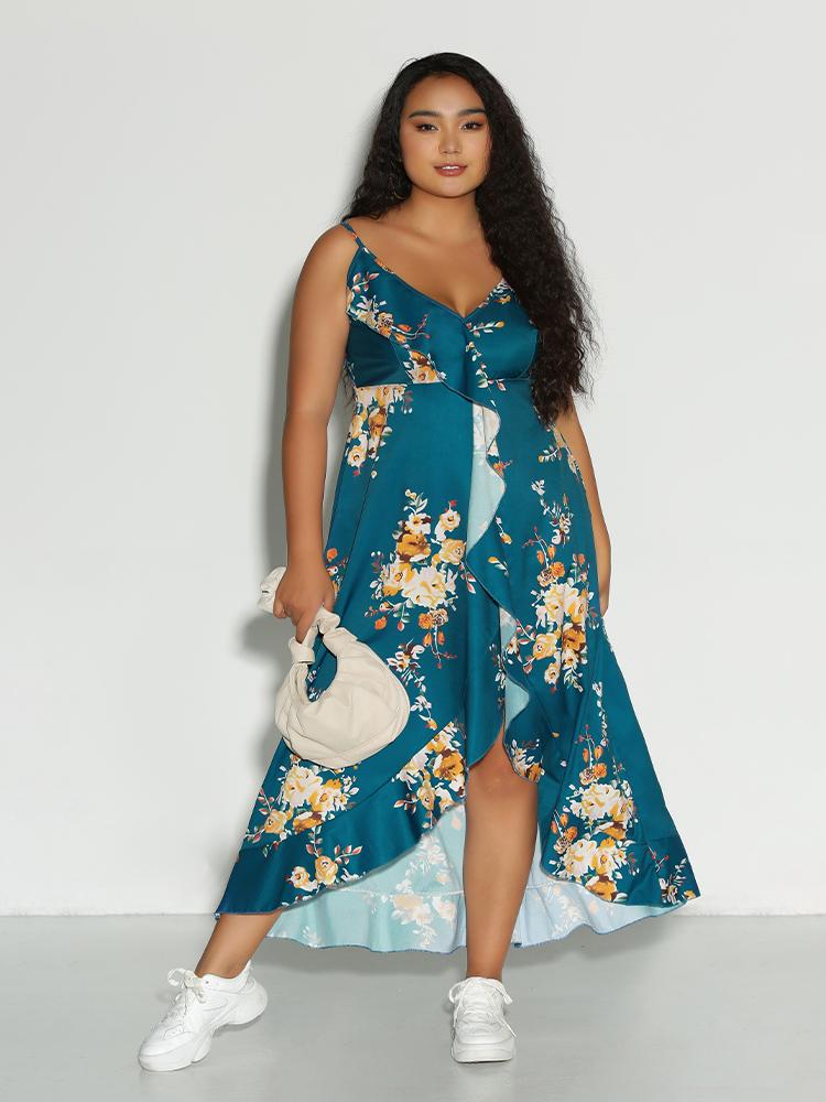 Split Ruffle Hem Floral Dress