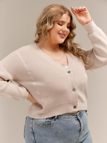 Button V-neck Crop Cardigan