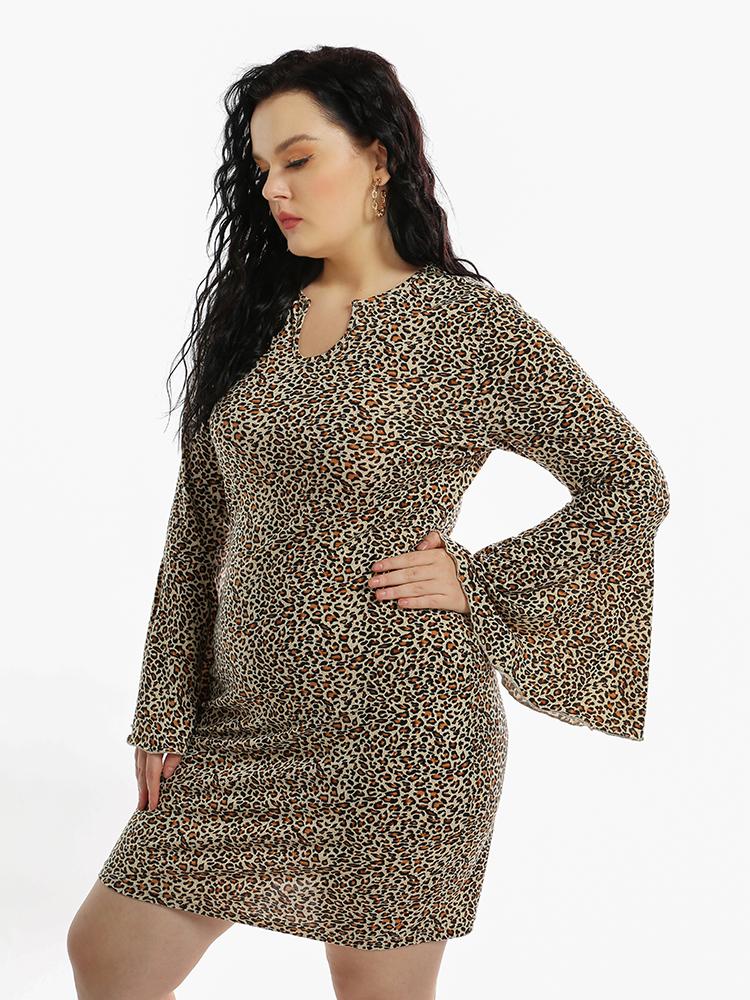 Leopard Print Flared Sleeve Mini Dress