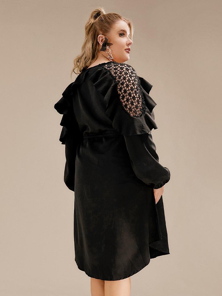 Floral Hollow Ruffled Irregular Hem Dress