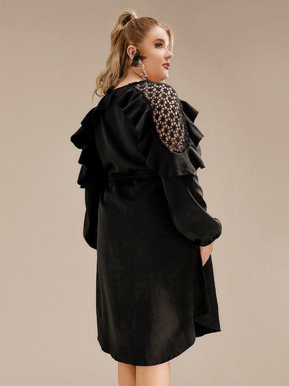 Floral Hollow Ruffled Irregular Hem Dress