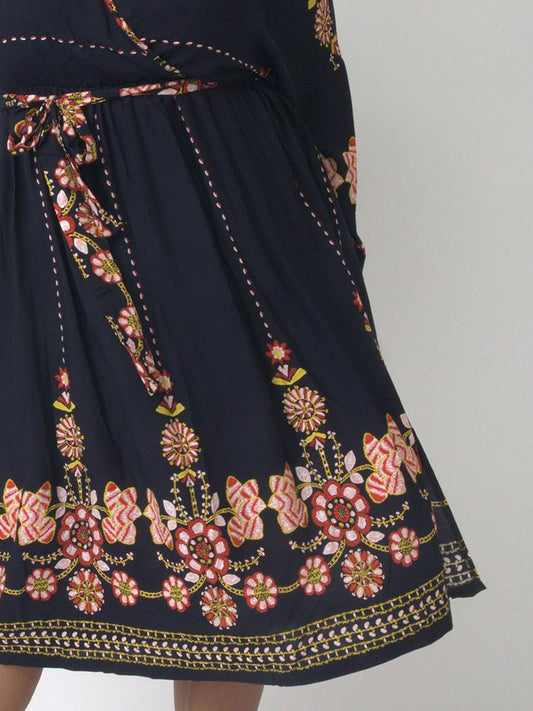 Vintage Print V-neck Dress