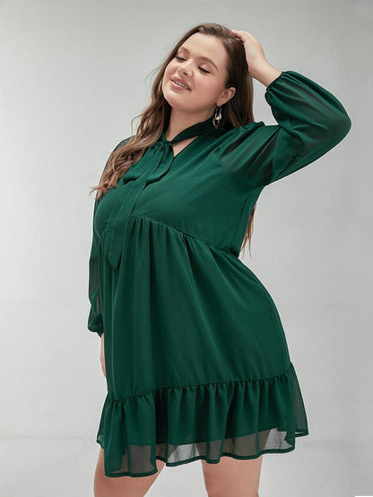 Knotted Neckline Ruffle Dress