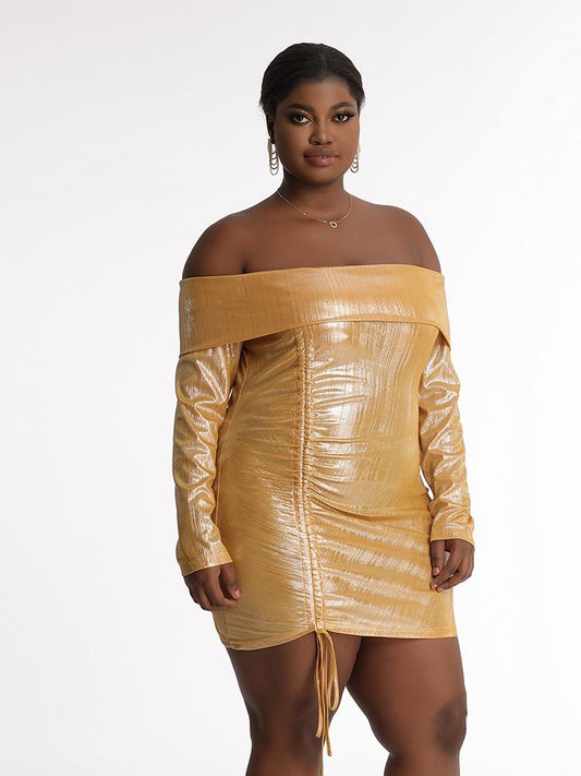 Metallic Silk Off Shoulder Dress