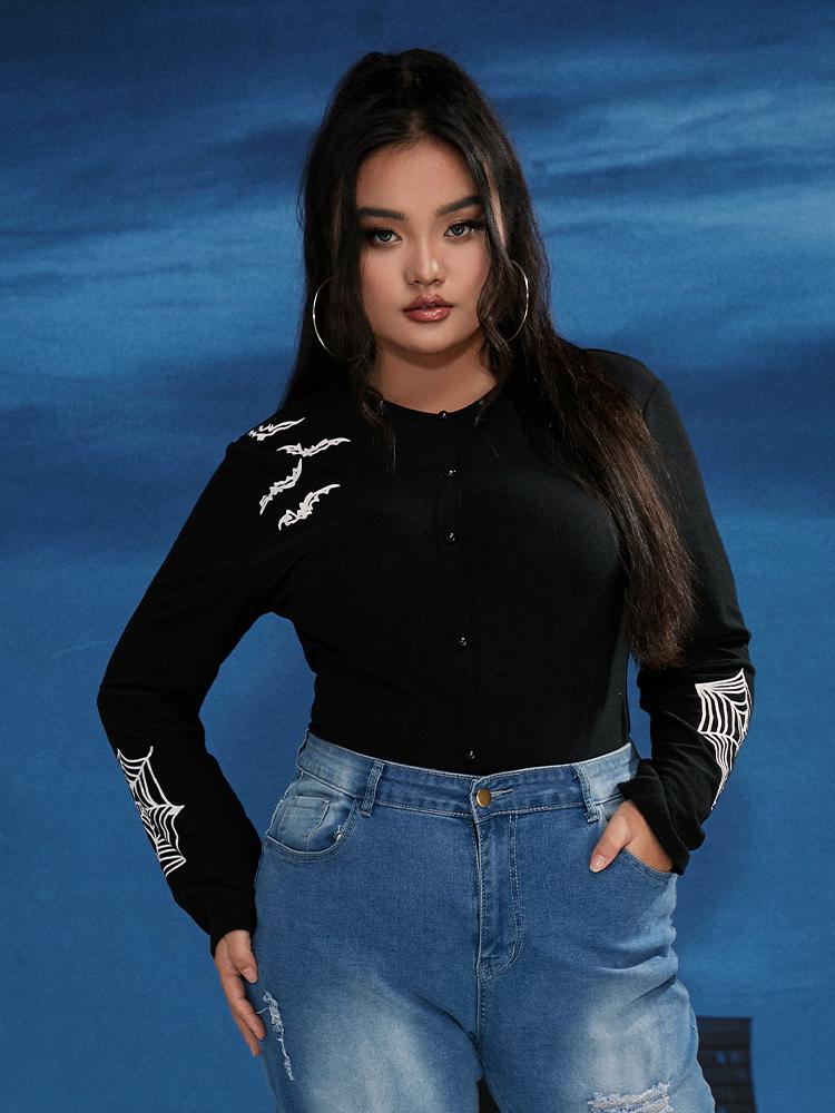 Bat Cobweb Printed Long Sleeve T-shirt