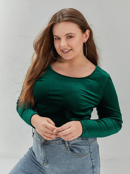 Solid Long-sleeved Crop T-shirt