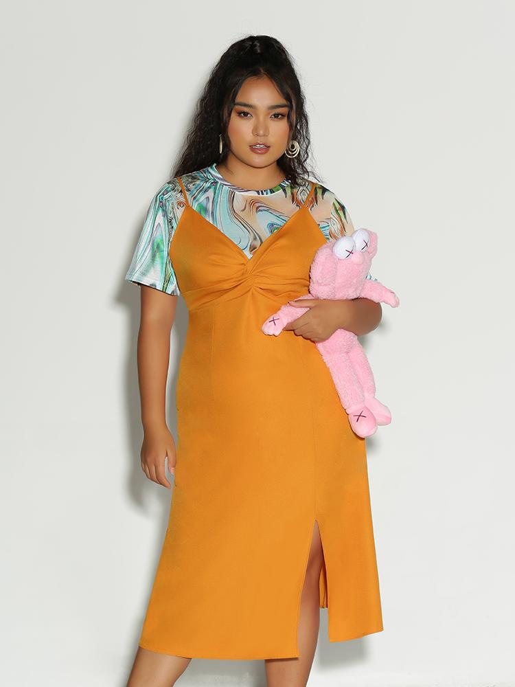 Split Hem Ruched Front Dress