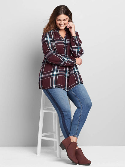 Plaid Stand Collar Blouse