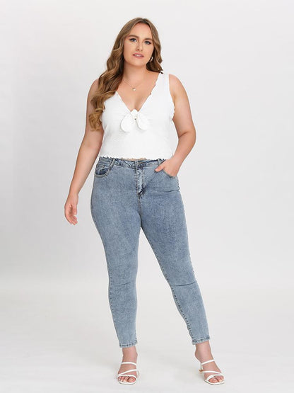 Knot Front Lettuce Trim Tank Top