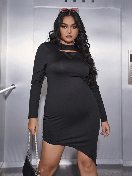 Asymmetric Hem Cut Out Bodycon Dress