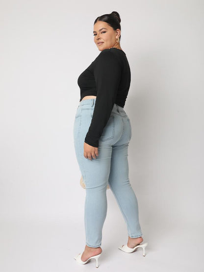 Leopard Detail Long-sleeved Crop T-shirt