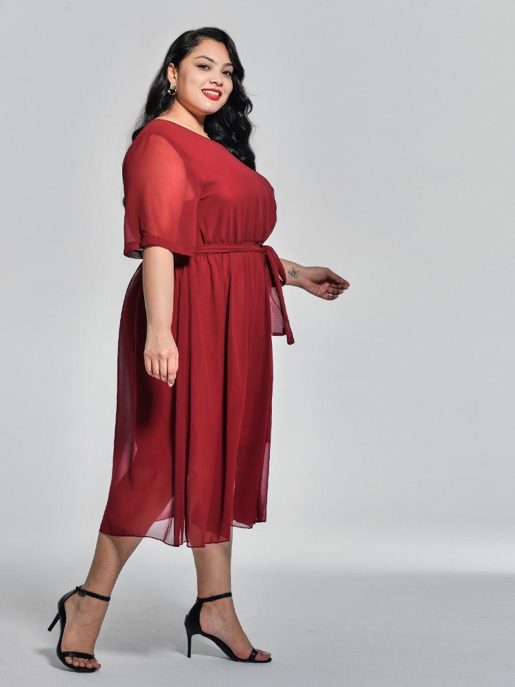 Solid Color Belt Dress