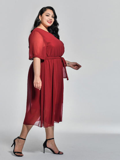 Solid Color Belt Dress