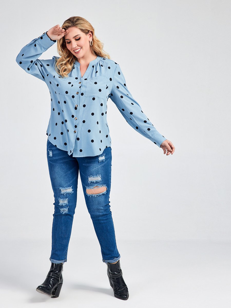 Polka Dot Stand Collar Blouse
