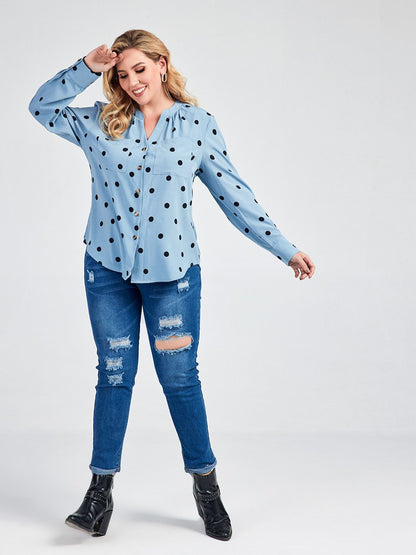 Polka Dot Stand Collar Blouse