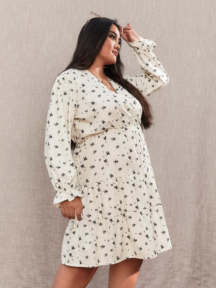 Printed V-neck High Waist Dress