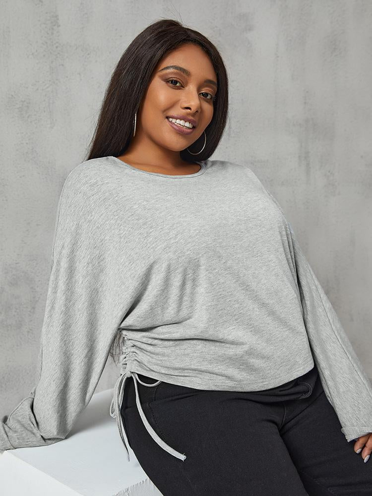 Drawstring Round Neck Tops