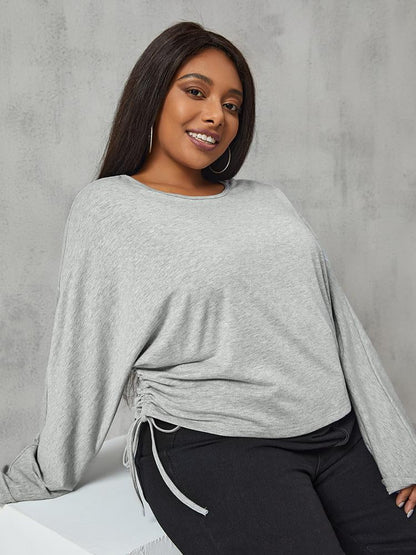 Drawstring Round Neck Tops