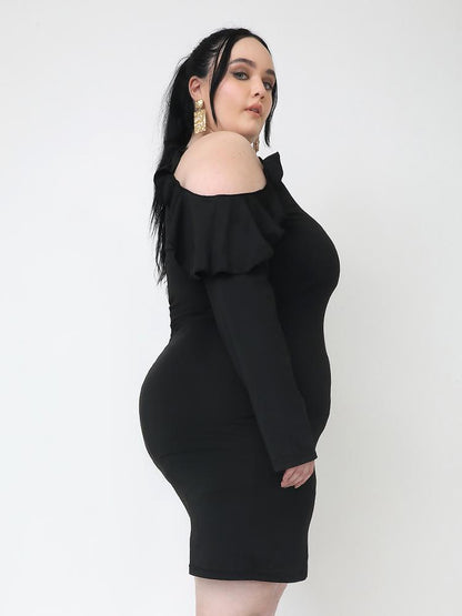 Ruffle Detail Zip Cold Shoulder Dress