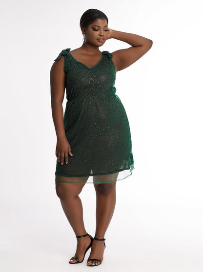 Tie Shoulder Glitter Dress