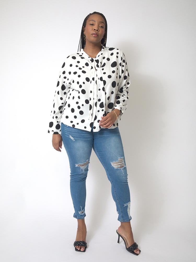 Polka Dot Knotted Blouse