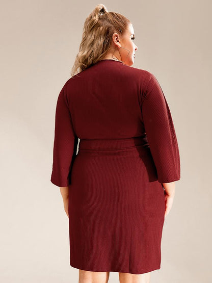 Deep V Neckline Bowknot 2/3 Sleeve Dress