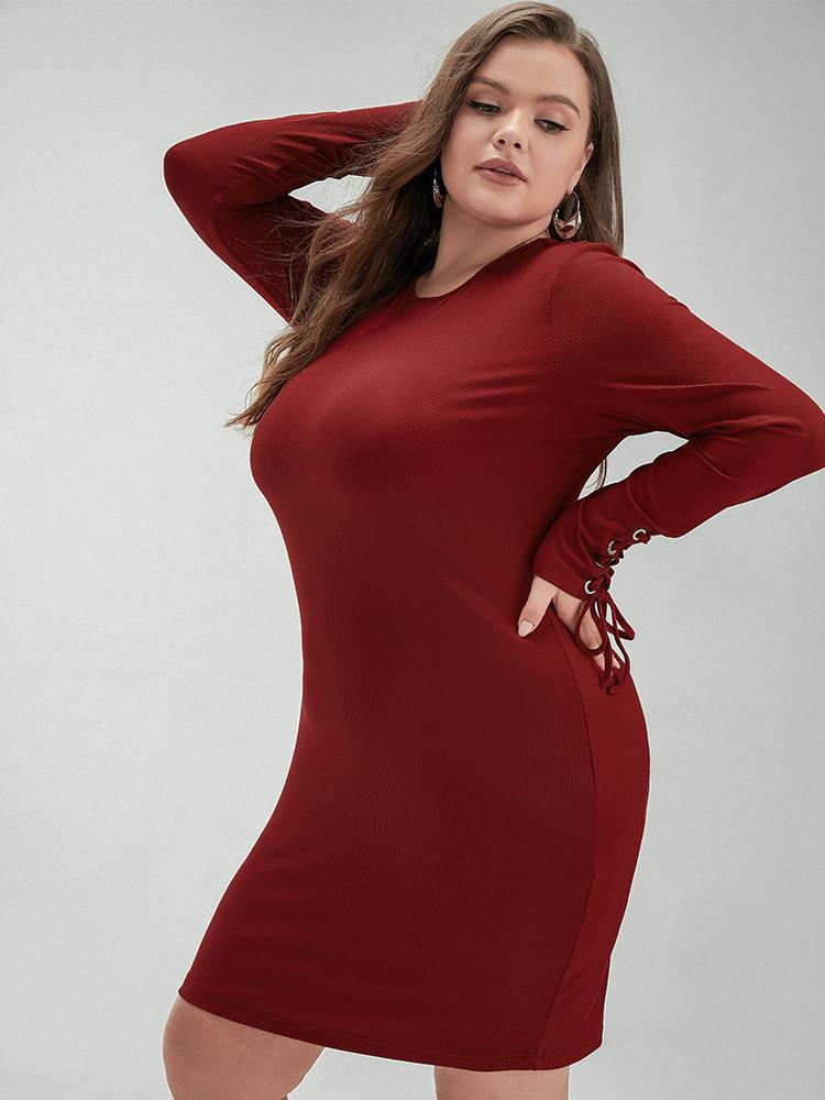 Drawstring Round Neck Sweater Dress