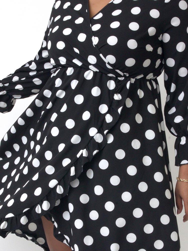 Irregular Polka Dot Wrap Dress